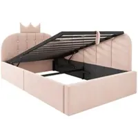 MODFU Divano letto imbottito 90x200 con design a griglia a , lettino per bambini con vano portaoggetti (idraulico), letto singolo, adatto alla cameretta senza materasso, colore rosa