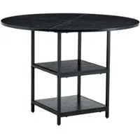 OKWISH Tavolo da pranzo rotondo con spazio contenitivo, stile moderno, finitura noce, struttura in metallo, adatto per 2-4 persone, ideale per soggiorno e sala da pranzo, colore nero e noce
