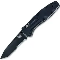 Benchmade Coltello pieghevole Barrage Tanto 154CM Black Cerakote, black valox, dentatura lama
