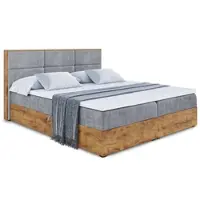 ALTDECOR Letto boxspring LOLLI1 con materasso H4, testiera e contenitore in legno di rovere 200x200, velluto grigio
