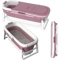 GOMEDIA Vasca da bagno pieghevole in silicone, rosa, copertura per vasca da bagno portatile, Home SPA, 136 cm