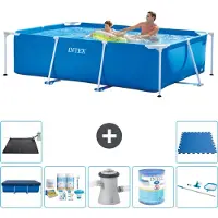 OEM Piscina rettangolare - 260 x 160 x 65 cm - Blu - Inclusi nella confezione: pompa filtro per piscina, filtro, kit di pulizia, telo solare, piastrelle per il fondo