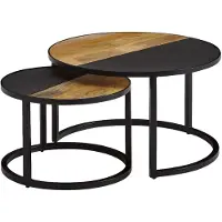 Wohnling Tavolino da caffè set di 2 pezzi tavolino da caffè solido in legno di mango / pietra aspetto rotondo moderno |