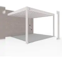 Weide Pergola da parete Deluxe interamente in alluminio, 3,6x4 m, con tetto a lamelle color Ivory Sand