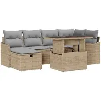 vidaXL Set di divani da giardino , 7 pezzi, color beige, in rattan sintetico