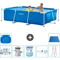 OEM Piscina rettangolare - 260 x 160 x 65 cm - Blu - Completa di kit di manutenzione, pompa per piscina, filtro, set di pulizia, scala, vaschetta per i piedi e rivestimento per il fondo