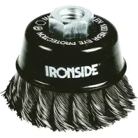 Ironside 243006 Spazzola a tazza 80mm M14 0,5mm annodata, per tubo angolato.