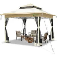 VOUNOT Gazebo pieghevole 3,6x3,6 m, gazebo pieghevole pop-up, tenda da giardino, gazebo per feste, beige