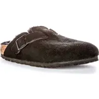 Birkenstock per donna. 259883 Zoccoli in Pelle Boston Shearling (Calzata Stretta) nero (36), Basso, Camoscio, Nessuno, Casual