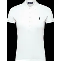 Ralph Lauren per donna. 211B18200015 Polo bianca aderente ed elasticizzata (XL), Bianco, Casual, Cotone, Manica corta