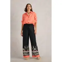 White Stuff Belle Linen Wide Leg Trouser Black Print Taglia: 6 LONG | Pantaloni Outlet | Donna | Bianco