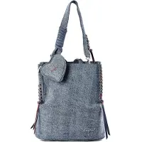 Desigual , zainetto piccolo in denim con cuore, Donna, Cotone, Blu, U