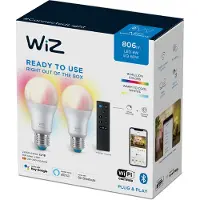 Wiz A60 LED opaco WiFi E27 8,5W RGBW Telecomando Set da 2
