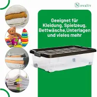 Novaliv 2x cassettiera sotto il letto con rotelle 28L coperchio antracite nidificabile impilabile con chiusura a clip roll box senza BPA 61x40x17 cm