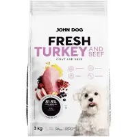 John Dog Cane adulto tacchino fresco e carne di manzo Karma cibo secco per cane 3 kg