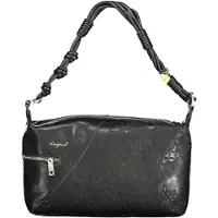 Desigual , Borsa media ricamata, Donna, Poliuretano, Nero, U