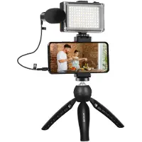 Puluz Set Di Registrazione Dal Vivo Treppiede + Luce Led + Microfono + Clip Per Telefono Pkt3132b