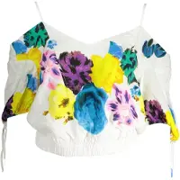 Desigual , Blusa corta fiori arricciati M.Christian Lacroix, Viscosa, Bianco, S