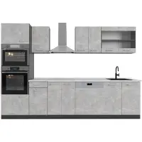 Vicco Cucina componibile R-Line Calcestruzzo 300 cm con armadio alto, PL Marmo, Model 53412