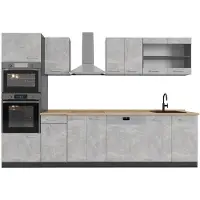Vicco Cucina componibile R-Line Calcestruzzo 300 cm con armadio alto, PL Rovere, Model 54004