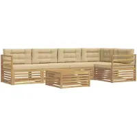 vidaXL Set da salotto da esterno , 6 pezzi, bianco e beige, in poliestere