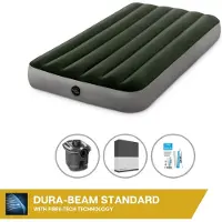 Intex Letto gonfiabile - 1 persona - 99 x 191 x 25 cm - Verde - Con pompa + lenzuolo nero + set di riparazione