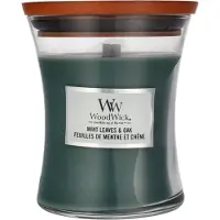 Woodwick Foglie di Menta con Vaso in Rovere 275 g — Candela Profumata
