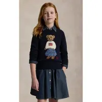 Ralph Lauren per ragazza. 313702268001 Maglione di cotone con orsetto Polo blu navy ((M) 8/9años= 136/142cm), Casual, Manica lunga, mod