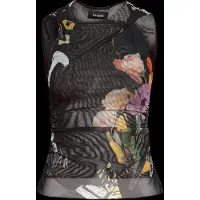 Desigual , maglietta in tulle con fiori, Donna, Poliestere, Nero, L