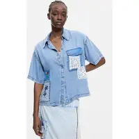 Desigual , Camicia patchwork in lyocell, Donna, Lyocell, Blu, XS