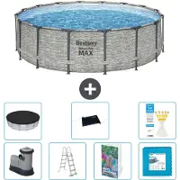 Bestway Steel Pro MAX, piscina in acciaio, forma rotonda, dimensioni 488x122 cm, composta da 6 parti, modello S621
