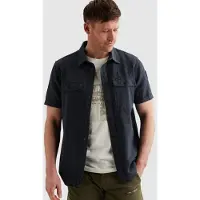 PME Legend Camicia 'Shirt with short sleeves in cotton/linen' blu scuro