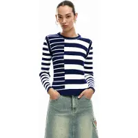 Desigual , maglione a righe a costine, Donna, Bianco, S