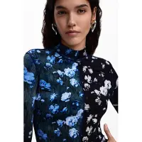 Desigual , Maglietta bicolore floreale, Donna, Viscosa, Nero, XS