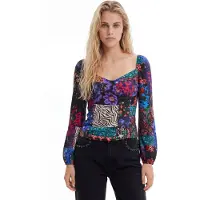 Desigual , Blusa corsetto patch, Viscosa, Nero, XS