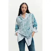 Desigual , maglione con scollo a v a fantasia astratta, Blu, L
