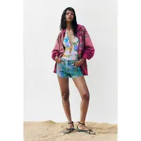 Desigual , Short di jeans stampato, Donna, Cotone, Blu, 42
