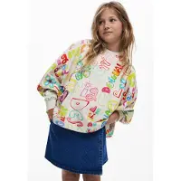 Desigual , Felpa a maniche larghe con lettering, Bambini, Cotone, Bianco, 7/8