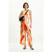 Desigual , Tuta lunga astratta, Viscosa, Arancione, L