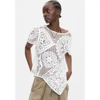 Desigual , Maglietta crochet asimmetrica, Donna, Bianco, M