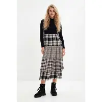 Desigual , Abito midi con gonna scozzese, Nero, XS