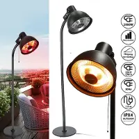 Huismerk Riscaldatore elettrico con base, ideale per terrazze. Riscaldatore a fungo con lampada alogena, diametro 50 cm, altezza 200 cm, 3 livelli di riscaldamento: 800/1200/2000 W