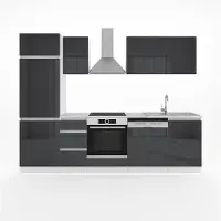 Vicco Cucina componibile Optima Antracite lucido/bianco 270 cm senza piano di lavoro, senza maniglie, Model 28652