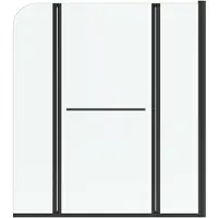 Marwell Schermo da bagno pieghevole , 3 pannelli 125 x 140 cm - Schermo doccia per vasca in nero opaco - Attacco per vasca con vetro trasparente - Schermo doccia con portasciugamani