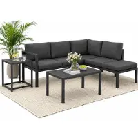 Mucola gruppo di sedute divano angolare in alluminio con tavolino lounge resistente alle intemperie tavolo grigio mobili da balcone mobili da terrazzo mobili da esterno giardino