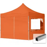 TOOLPORT 3x3m gazebo pieghevole con laterali (finestre panoramiche), ECONOMY alluminio, arancione