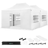 Vonroc Gazebo da giardino - 6x4,5 m - Tenda Premium Easy-Up | Set incl. 2 Tendoni, Pareti Laterali e Kit di Collegamento - Bianco