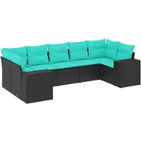 vidaXL Set di divani da giardino da 7 pezzi con cuscini, in polyrattan nero