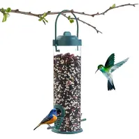 OEM Mangiatoia a torre in plastica, mangiatoia trasparente per uccelli con 2 aperture, altezza 21,5 cm, per uccelli selvatici, per giardino e balcone