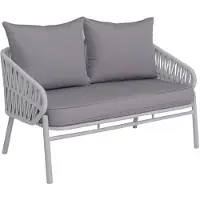 Mendler Panca da giardino in alluminio MCW-P90, divano da esterno, panca con rivestimento in corda, tessuto/tessuto (180g/m²), colore grigio chiaro, dimensioni 116 cm
